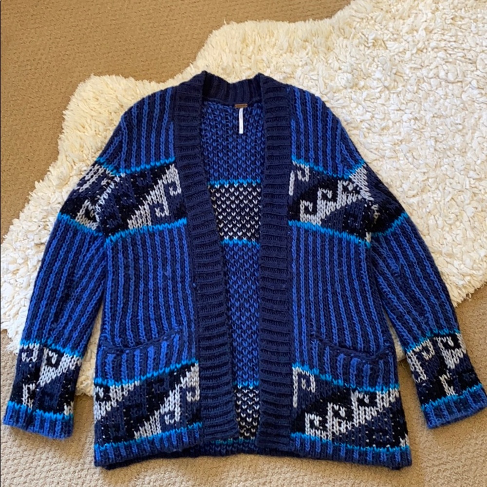 Free People Time and Again Chunky Blue Sweater